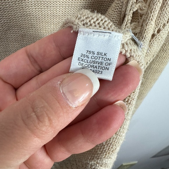 Banana Republic Open Front Cardigan Sweater Womens Medium Beige Silk Clean Girl - Picture 6 of 8